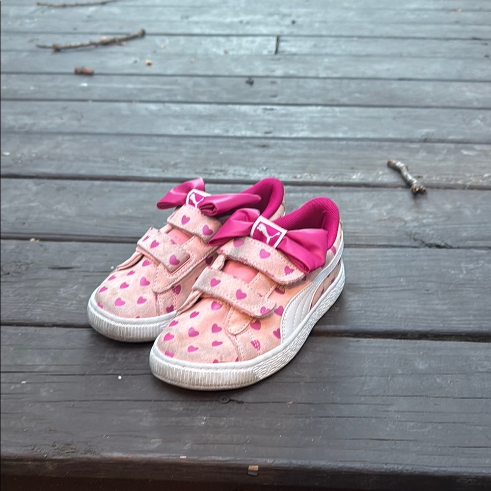 Puma Pink Heart Sneakers with White Soles size 12.5